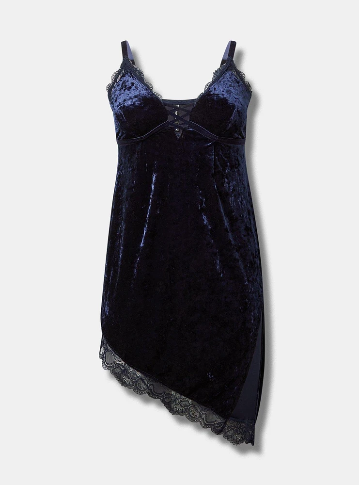 Velour Lace Asymmetrical Slip Dress