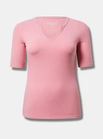 Super Soft Rib Notch Neck Elbow Sleeve Top