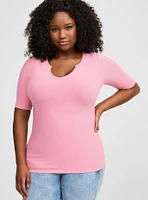 Super Soft Rib Notch Neck Elbow Sleeve Top