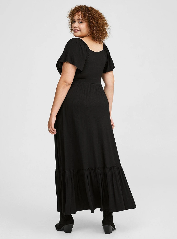 Maxi Jersey Flutter Sleeve Tiered Dress