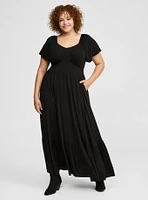 Maxi Jersey Flutter Sleeve Tiered Dress