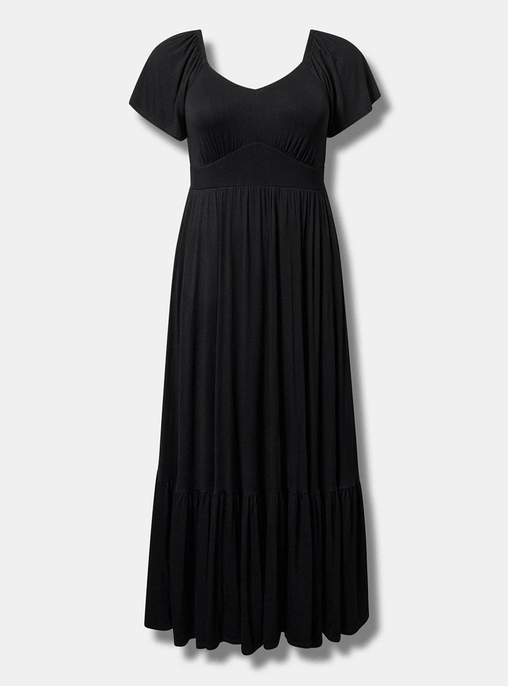 Maxi Jersey Flutter Sleeve Tiered Dress