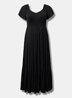 Maxi Jersey Flutter Sleeve Tiered Dress