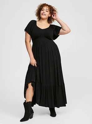 Maxi Jersey Flutter Sleeve Tiered Dress