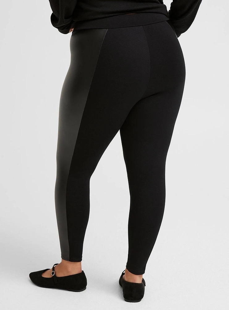 Full Length Signature Waist Faux Leather Inset Legging