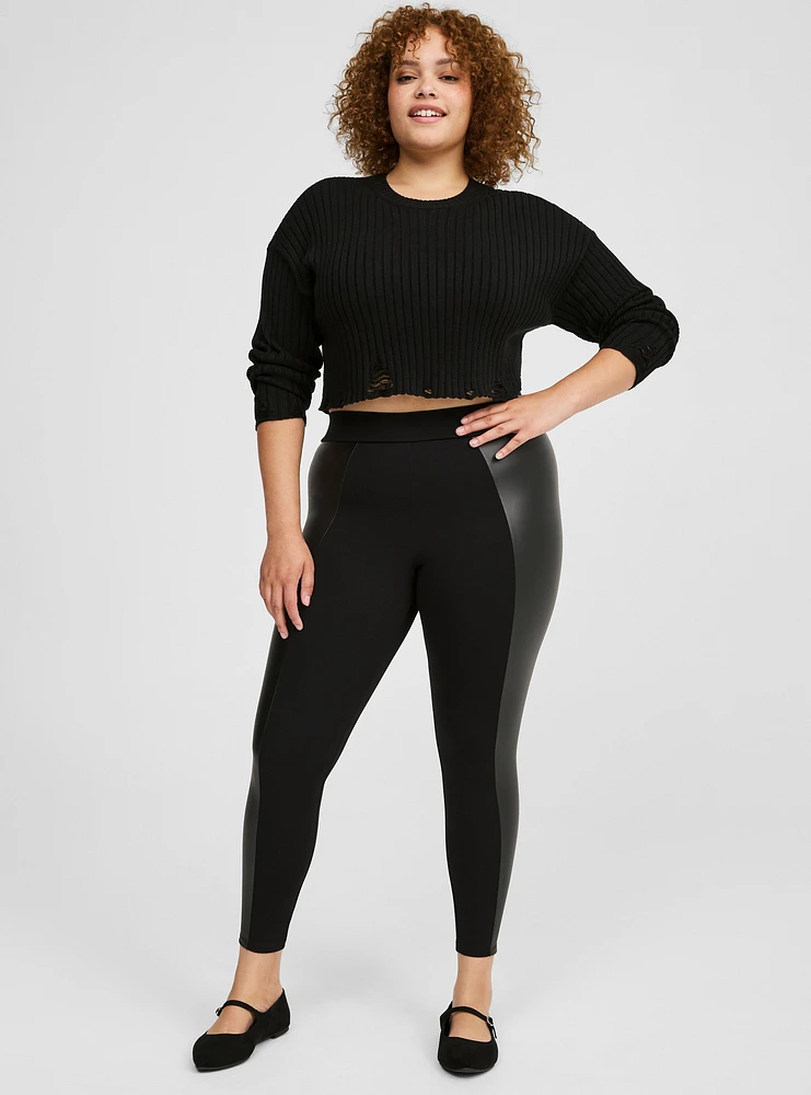 Full Length Signature Waist Faux Leather Inset Legging