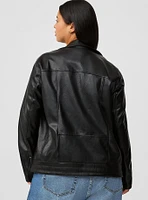 Textured Faux Leather Relaxed Moto Jacket