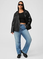 Textured Faux Leather Relaxed Moto Jacket