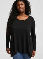 Linen Blend Crew Neck Drop Shoulder Hi-Low Tunic