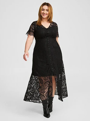 Maxi Lace Button Front A-Line Dress