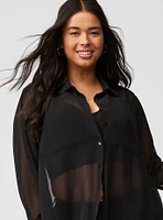 Sheer Long Sleeve Tunic Shirt