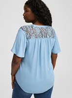 Harper Georgette Lace Yoke Flutter Sleeve Top