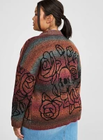 Space Dye Oversize Open Front Skull Cardigan