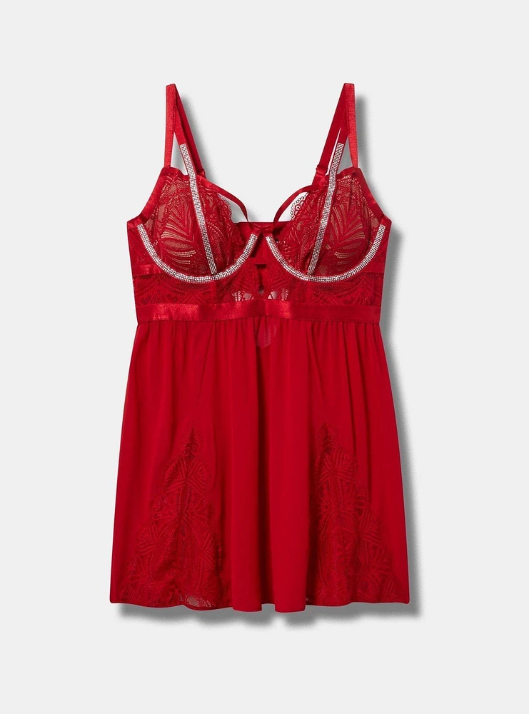 Diamante Lace Underwire Babydoll