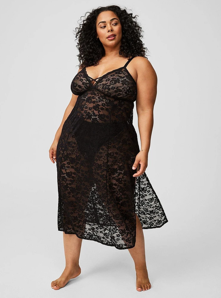 Lace Wireless Tea Length Lingerie Dress