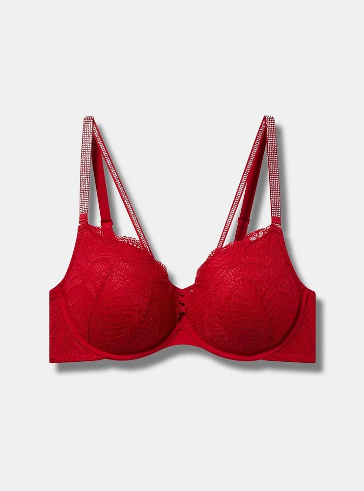 XO Plunge Push Up Diamante Straight Back Bra