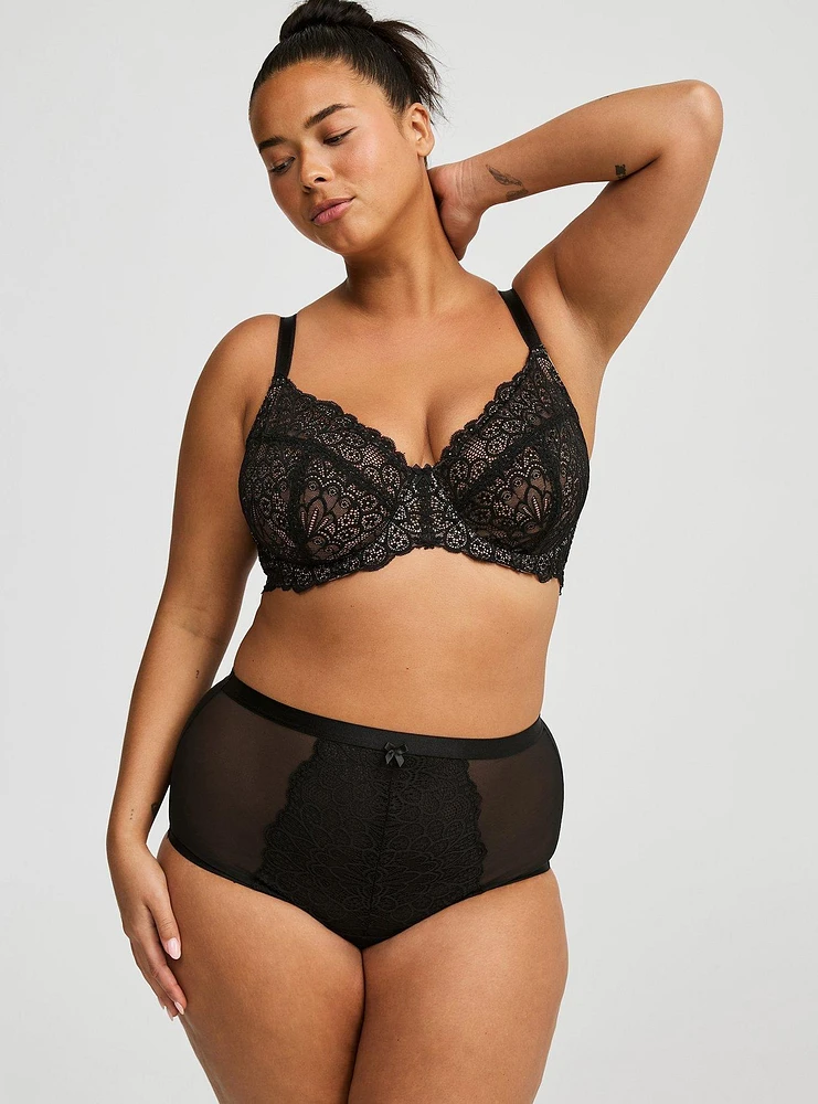 Full Coverage Unlined Peacock Lace Straight Back Bra