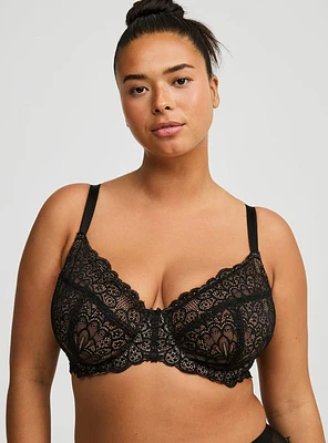 Full Coverage Unlined Peacock Lace Straight Back Bra