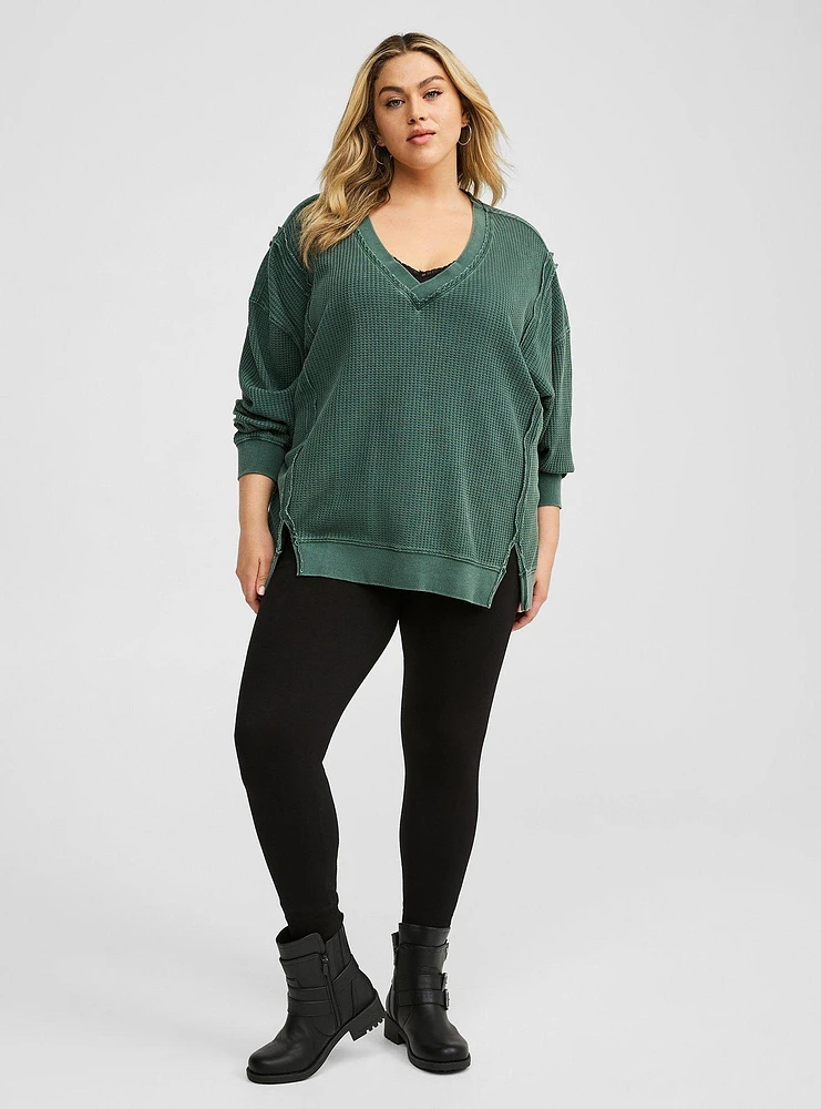 Waffle Relaxed Fit Drop Shoulder Sweatshirt