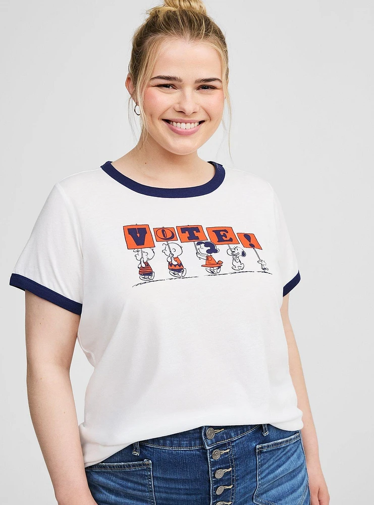 Peanuts Vote Classic Fit Cotton Ringer Tee