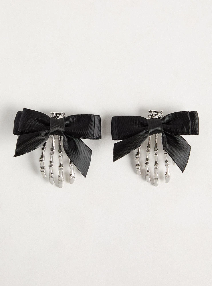 Skeleton Hands Bow Clips