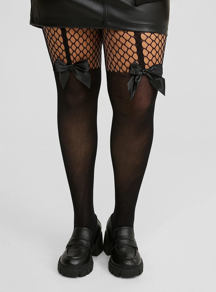 Bow Thigh High Fishnet Tights