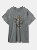 Cheetah Skull Roll Cuff Relaxed Cotton Crew Tee