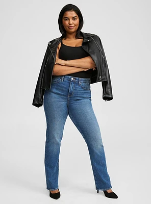 High Rise Straight Elastic Waist Classic Denim Jean