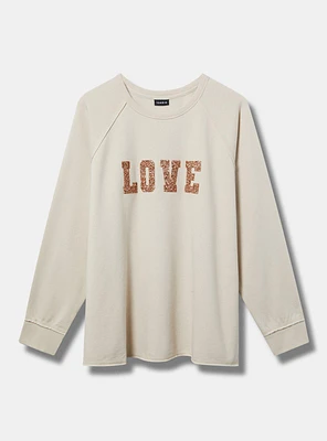 Love Sequin Patch Cozy Fleece Raglan Sweatshirt