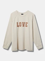 Love Sequin Patch Cozy Fleece Raglan Sweatshirt