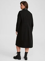 Wool Faux Leather Collar Longline Coat