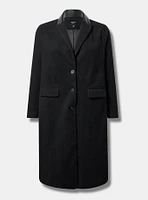 Wool Faux Leather Collar Longline Coat