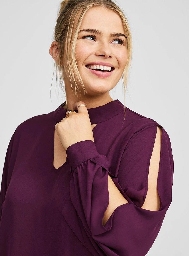 Georgette Keyhole Long Sleeve Blouse