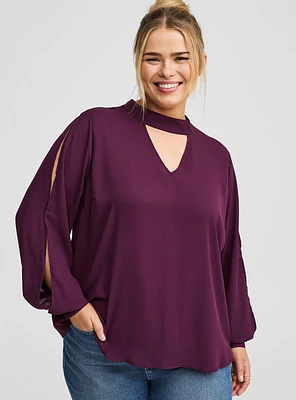 Georgette Keyhole Long Sleeve Blouse