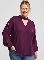 Georgette Keyhole Long Sleeve Blouse