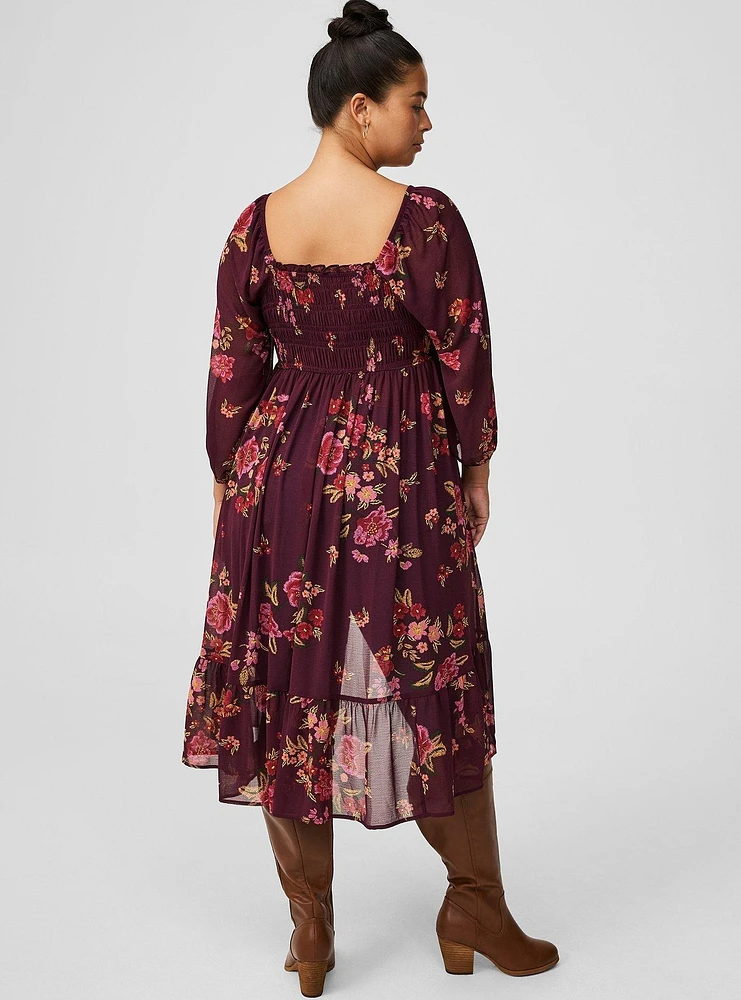 Chiffon Smocked Blouson Tunic