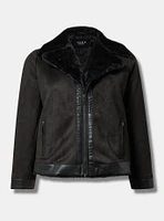 Faux Suede Fur-Lined Moto Jacket