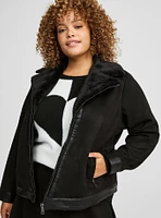 Faux Suede Fur-Lined Moto Jacket