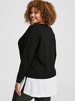 Soft Cotton Long Sleeve Cropped 2fer Sweater