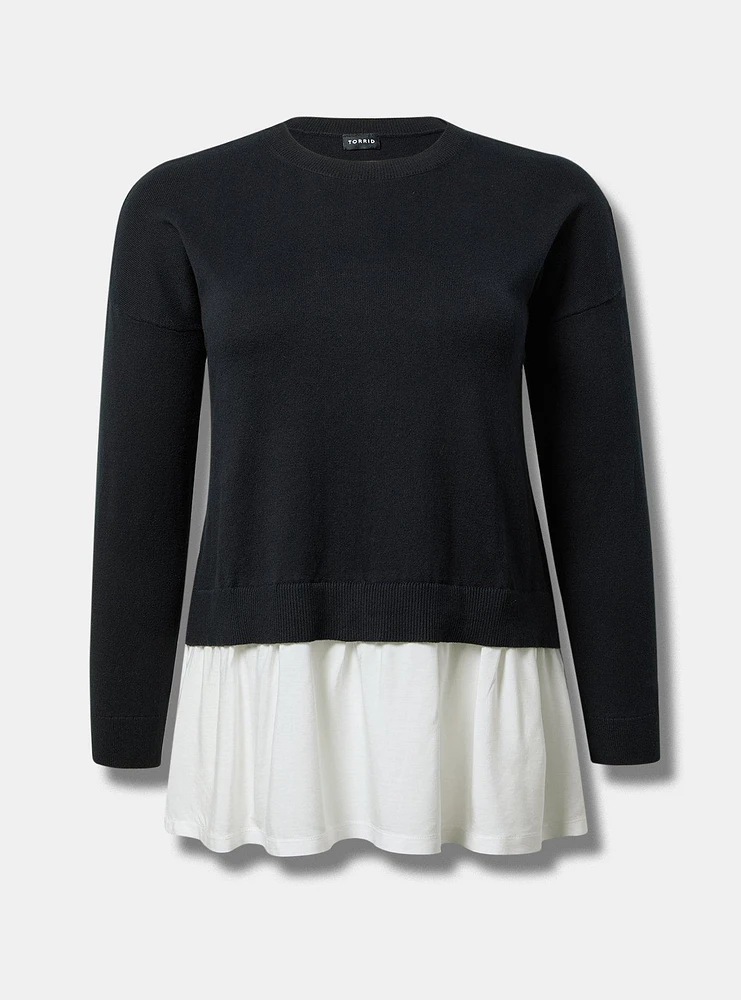 Soft Cotton Long Sleeve Cropped 2fer Sweater