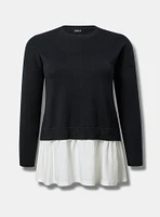 Soft Cotton Long Sleeve Cropped 2fer Sweater