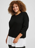 Soft Cotton Long Sleeve Cropped 2fer Sweater