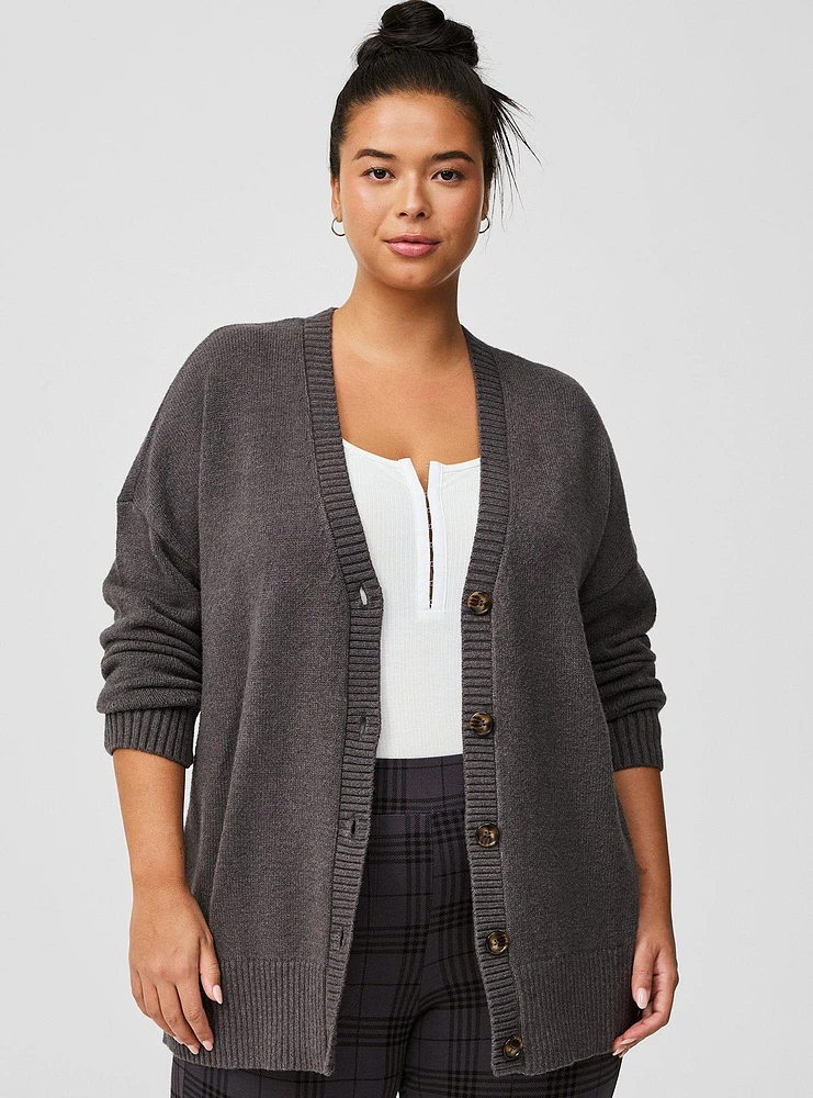 Button Down Drop Shoulder Boyfriend Cardigan