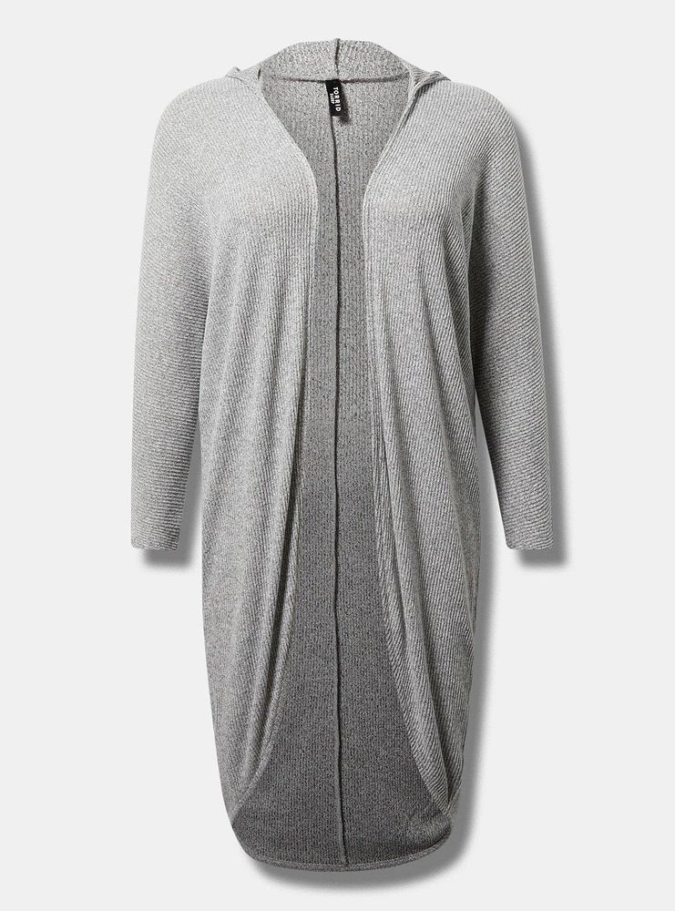 Super Soft Plush Rib Hooded Cocoon Lounge Cardigan