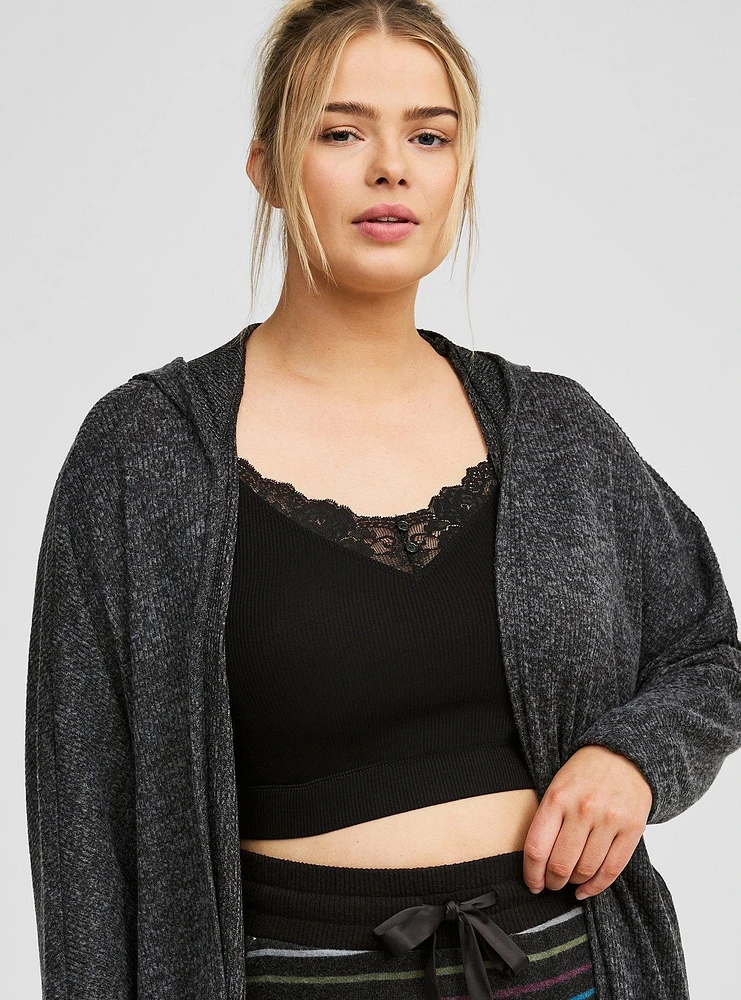 Super Soft Plush Rib Hooded Cocoon Lounge Cardigan