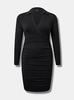 Mini Jersey Long Sleeve Collar Surplice Dress