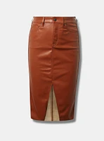 Midi Faux Leather Front Slit Skirt