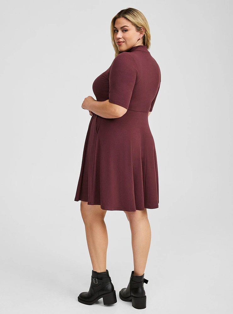 Mini Super Soft Rib Elbow Mock Neck Dress