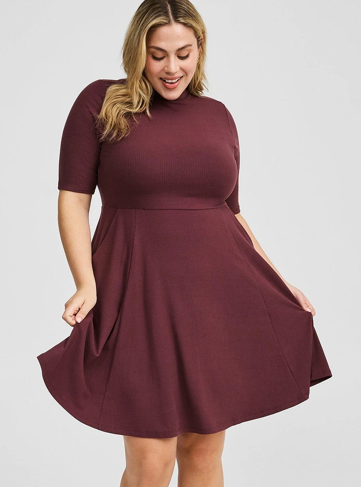 Mini Super Soft Rib Elbow Mock Neck Dress