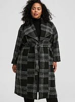 Boucle Drape Front Trench Coat